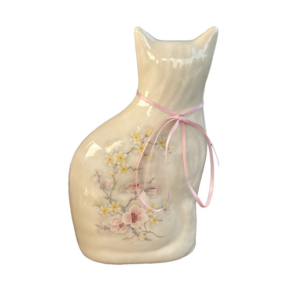 Vintage Ceramic Floral Friendship Cat Figurine Mid Century Modern Vintage - Picture 2 of 3